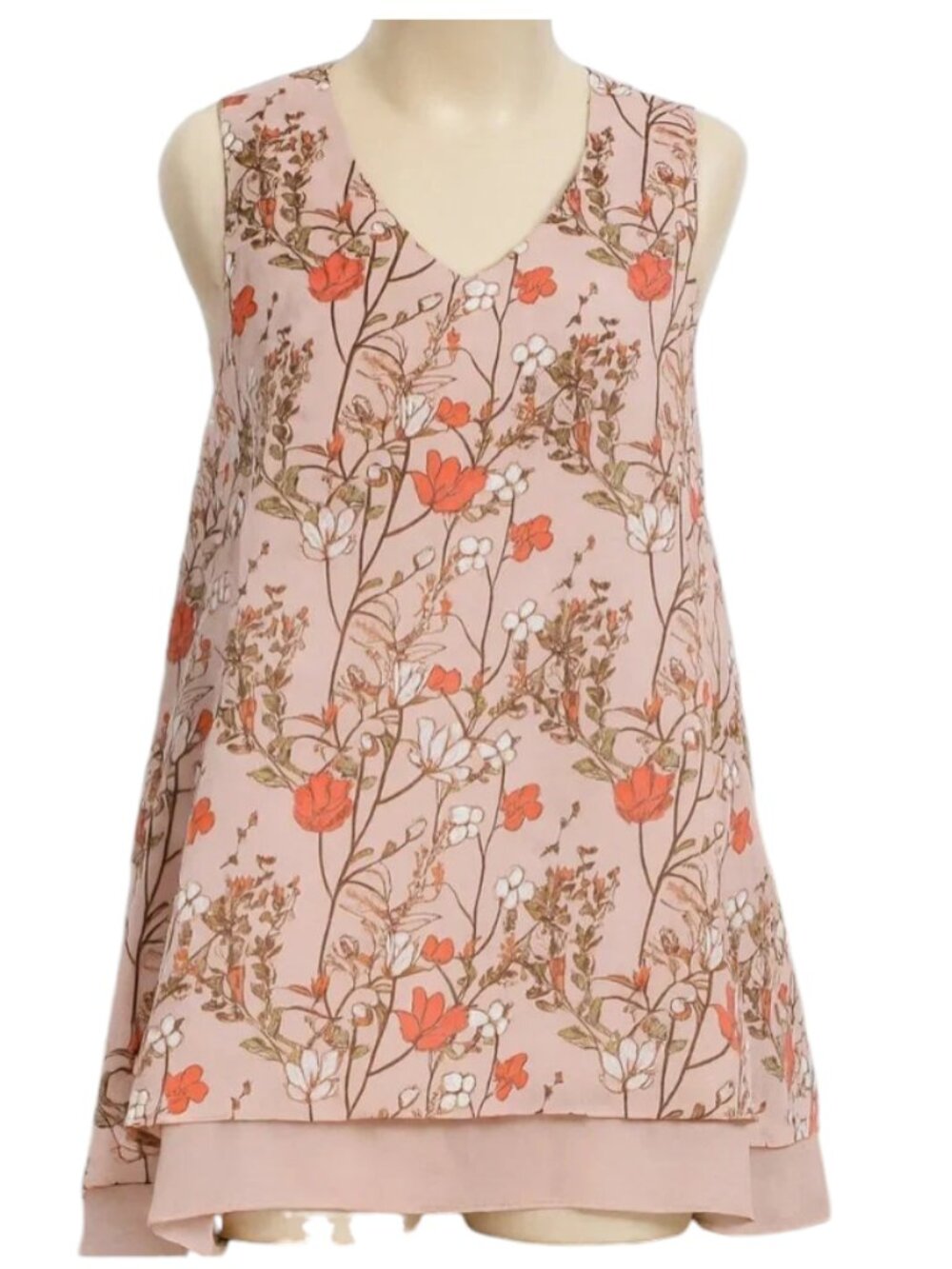C Est. 1946 Sleeveless Floral Layered Hem Tunic Top